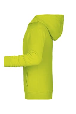 A children's zip hoodie in bright yellow, featuring a hoodie and long sleeves. There is a logo on the front.