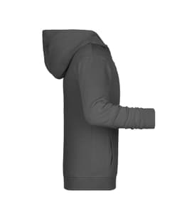 A grey children's zip hoodie with a hood and side pockets, featuring long sleeves and a relaxed fit.