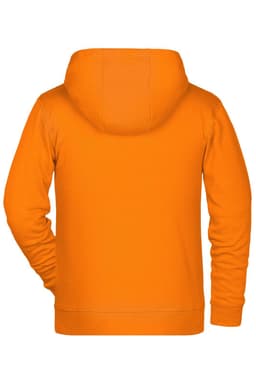 An orange children's zip hoodie featuring a hood and a back view with no visible front design elements.