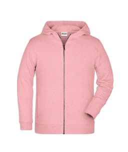 A pink children's zip hoodie with a front zipper and a hood. The fabric appears soft and casual.