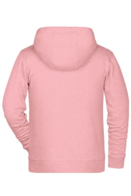 A pink children's zip hoodie with a hood, featuring a subtle texture and a back view.