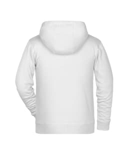 A children's zip hoodie in white, featuring a hood and a plain back with no visible branding.