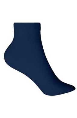 A pair of navy blue organic sneaker socks with a low-cut design. The product features a logo.