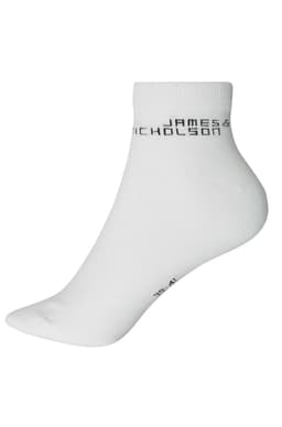 A pair of white organic sneaker socks with a logo, designed for comfort and style.