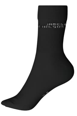 Black organic socks with a fitted design and a subtle logo on the side.