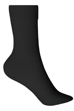 A pair of black organic socks with a mid-calf length and a ribbed top. The socks have minimal branding.