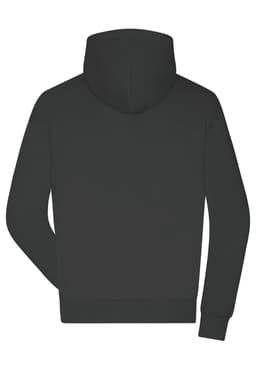 A black men's lounge hoodie with a back view, featuring a hood and a simple design. It includes a logo.