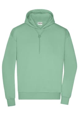 A mint green men's lounge hoodie featuring a drawstring hood. It has a simple design and includes branding.