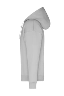 A grey men's lounge hoodie with a drawstring hood and ribbed cuffs, featuring a logo on the front.
