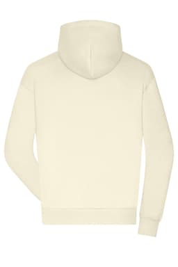 A cream-coloured men's lounge hoodie with a back view, featuring a hood and a simple design.