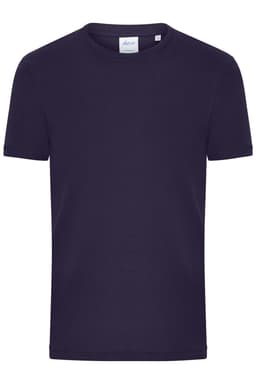 A navy men's T-shirt with a classic 1:1 ribbed design and a tag label. The shirt has a plain appearance.