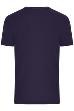 A navy blue men's T-shirt with a 1:1 ribbed design, featuring a branding logo on the back.