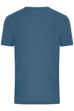 A men's T-shirt in a deep blue colour, featuring a classic 1:1 rib design at the back. It has a logo.