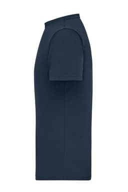 A navy blue men's T-shirt with a ribbed design and short sleeves, featuring a logo on the sleeve.