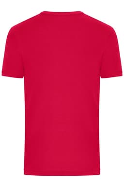 A plain red men's T-shirt with a 1:1 rib design, featuring a logo on the back.