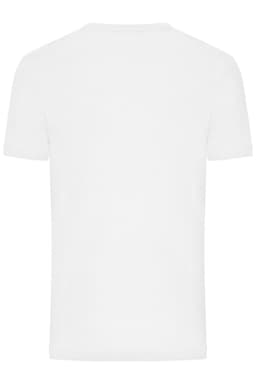 A plain white men's T-shirt with a 1:1 rib design and a visible logo on the back.