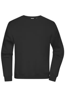 An oversized black sweatshirt with a crew neckline and long sleeves, featuring a logo on the back.