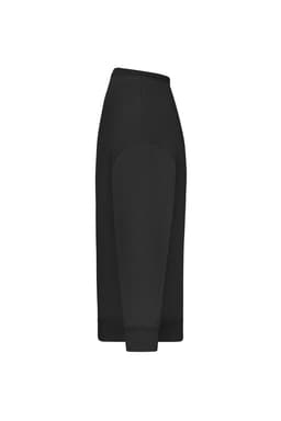 A black oversized jumper with a fitted neckline and long sleeves, featuring a subtle logo.