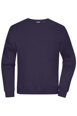 An oversized navy jumper with long sleeves and a crew neckline. It features a logo on the front.