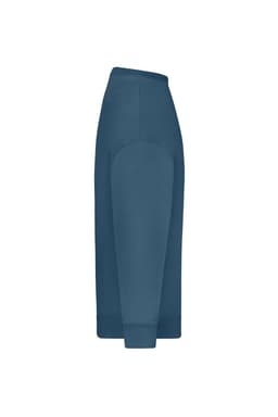An oversized blue sweatshirt with long sleeves and ribbed cuffs, featuring a simple design and no graphics.