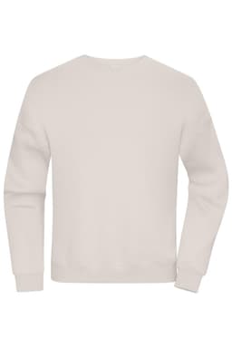 A light beige oversized sweat jumper with a round neckline and long sleeves. The item features a logo.