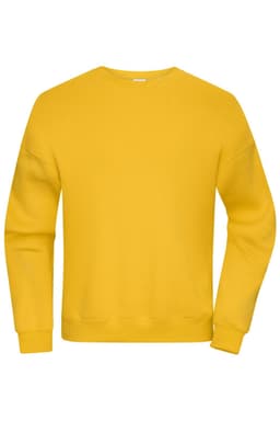 An oversized sweatshirt in vibrant yellow with a simple design and a logo.