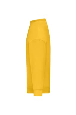 A side view of an oversized yellow sweat jumper featuring long sleeves and a simple design.