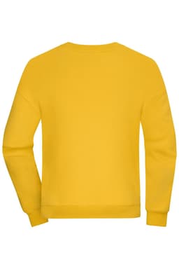 A back view of an oversized yellow sweatshirt featuring long sleeves and a simple design.