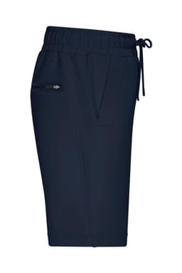 Mens interlock shorts in navy blue featuring an elastic waistband and side pockets, with a logo visible.