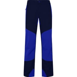 Blue hiking trousers with dark blue accents and a logo on the waistband.