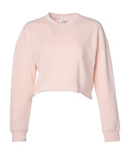 A women's crop crew in a soft pink colour with long sleeves and a relaxed fit. It features a simple design and a logo.