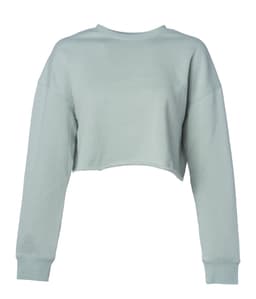 A women's cropped crew in a pale blue colour, featuring long sleeves and a relaxed fit. It has a logo.