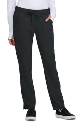 A pair of black pants with a drawstring waist and pockets, designed for comfort and functionality.
