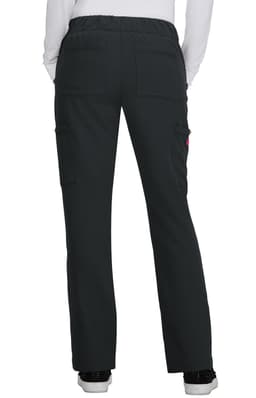 Black pant with a relaxed fit, featuring pockets and an elastic waistband, viewed from the back. Includes a logo.