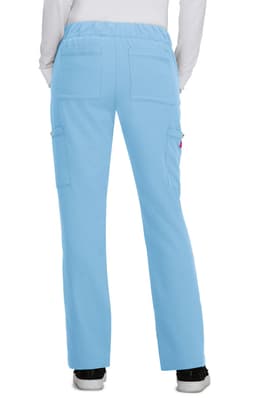 Light blue pants with a comfortable waistband and multiple pockets on the back. Features a logo.