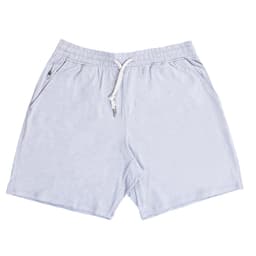 Soft jersey shorts in light blue, featuring an elastic waistband and side pockets. Includes a branding logo.