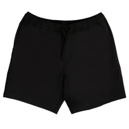 A pair of black sports shorts featuring an elastic waistband and a drawstring for adjustable fit.