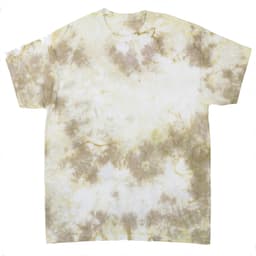 A tie-dye T-shirt in shades of cream and beige, featuring a relaxed fit and a unique swirling pattern.