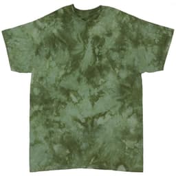 A green tie-dye t-shirt with a swirling pattern in various shades of green. It has a relaxed fit and short sleeves.