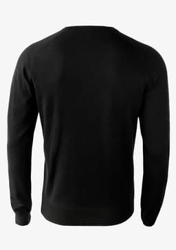 A black knitwear jumper for men, featuring a simple crew neck and a plain design on the back.