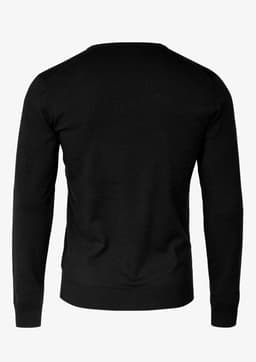 A black Brighton V-Neck men's knitwear jumper features long sleeves and a fitted design at the waist.