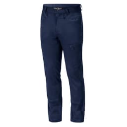 Navy Grit Antero Trousers featuring a slim fit and pocket details, with a branding logo present.