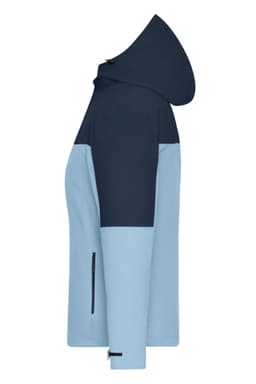 A ladies' 3-in-1 jacket featuring a navy and light blue colour scheme, with a hood and zip pockets.