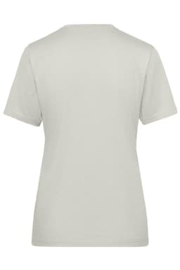 A light grey ladies' workwear T-shirt featuring short sleeves and a plain back design. It has a logo at the neckline.