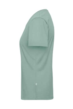 A light green work T-shirt for ladies with short sleeves and a fitted cut. It features a small logo.