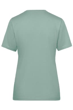 A mint green ladies' workwear T-shirt featuring a simple design and short sleeves, with a logo on the back.