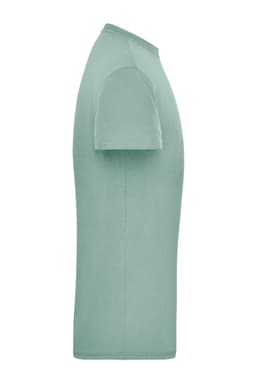 A mint green men's t-shirt featuring a simple design and a logo on the front. It's designed for workwear use.