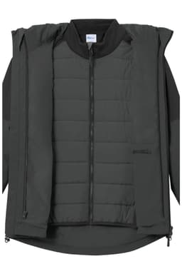 A grey ladies 3-in-1 jacket featuring a removable inner layer and a zip front. The jacket includes a logo.