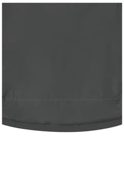 A dark grey 3-in-1 ladies jacket featuring a smooth fabric and a zippered pocket. It has a logo on the side.