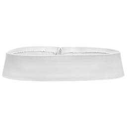 A white hat band with a smooth texture and an open-ended design. It features a logo or branding.